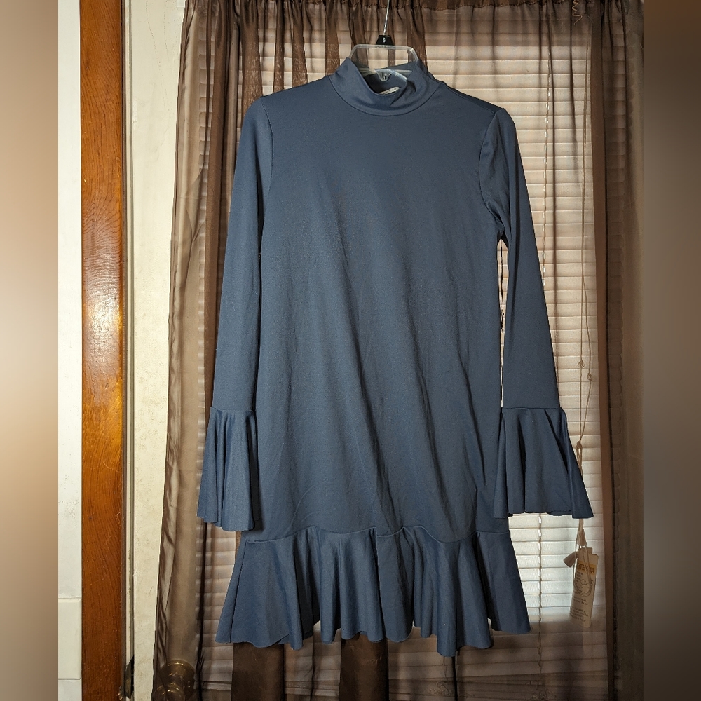 Susana Monaco Long Sleeve Dress New, Ruffle Hem Dress